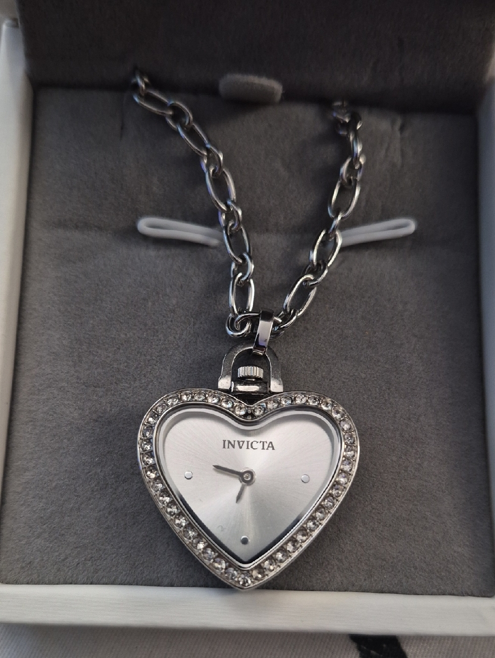 Invicta Silver Heart Pendant Necklace with Crystal Trim